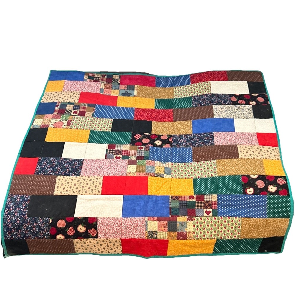 Handmade Patchwork Quilt Blanket 35 in‎ Square Multicolor Lap Throw Worn
